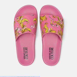 Versace Pink Slides with Yellow Baroque Pattern Size 37 / 7.